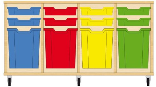 Storix Materiaalkast 51 wit, B1390xH684xD465 - laden blauw-rood-geel-groen