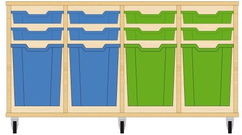 Storix Materiaalkast 51 wit, B1390xH684xD465 - laden blauw-blauw-groen-groen