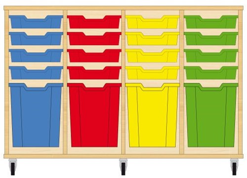 Storix Materiaalkast 51 wit, B1390xH856xD465 - laden blauw-rood-geel-groen