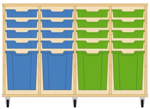 Storix Materiaalkast 51 wit, B1390xH856xD465 - laden blauw-blauw-groen-groen