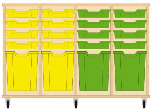 Storix Materiaalkast 51 wit, B1390xH856xD465 - laden geel-geel-groen-groen