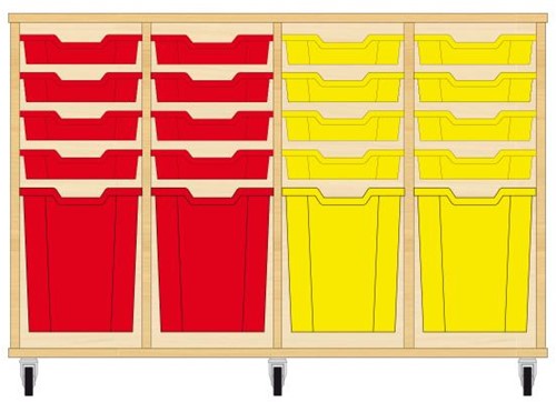 Storix Materiaalkast 51 wit, B1390xH856xD465 - laden rood-rood-geel-geel