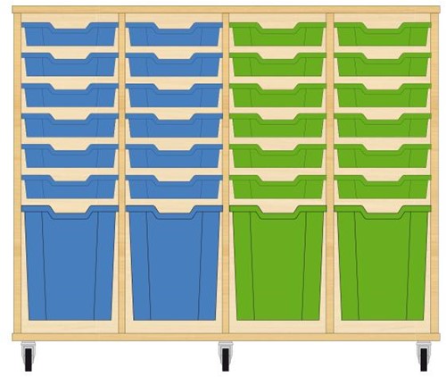 Storix Materiaalkast 51 wit, B1390xH1028xD465 - laden blauw-blauw-groen-groen