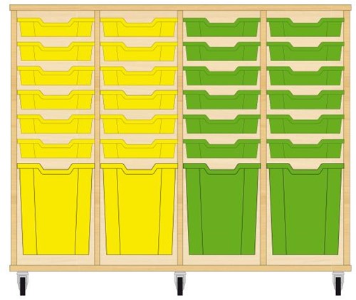 Storix Materiaalkast 51 wit, B1390xH1028xD465 - laden geel-geel-groen-groen