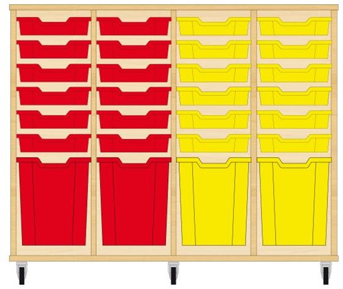Storix Materiaalkast 51 wit, B1390xH1028xD465 - laden rood-rood-geel-geel