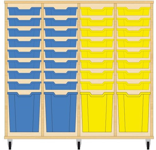 Storix Materiaalkast 51 wit, B1390xH1200xD465 - laden blauw-blauw-geel-geel
