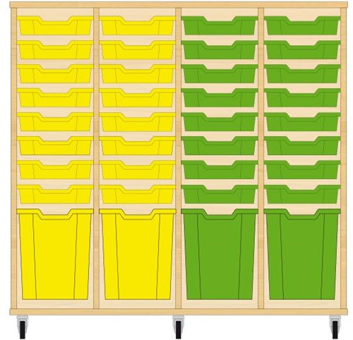 Storix Materiaalkast 51 wit, B1390xH1200xD465 - laden geel-geel-groen-groen