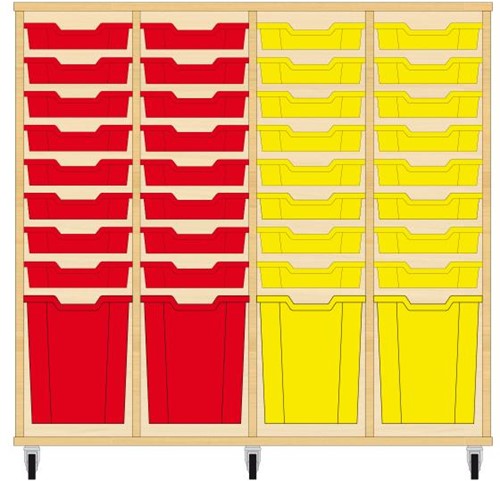 Storix Materiaalkast 51 wit, B1390xH1200xD465 - laden rood-rood-geel-geel