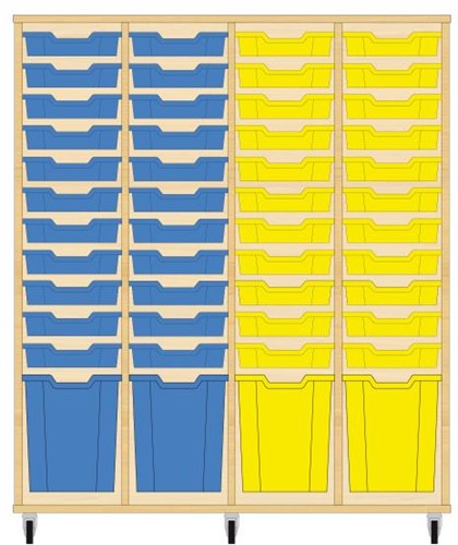 Storix Materiaalkast 51 wit, B1390 x H1458 x D465 mm - laden blauw-blauw-geel-geel