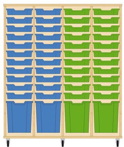 Storix Materiaalkast 51 wit, B1390 x H1458 x D465 mm - laden blauw-blauw-groen-groen