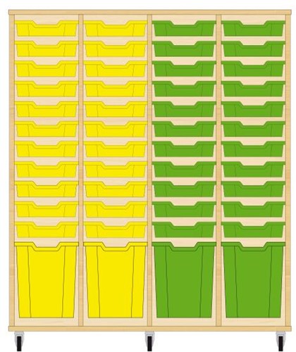 Storix Materiaalkast 51 wit, B1390 x H1458 x D465 mm - laden geel-geel-groen-groen