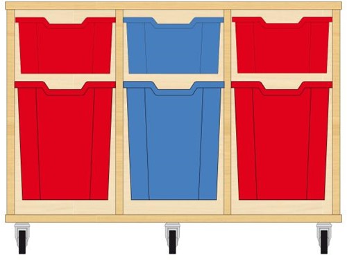 Storix Materiaalkast 52 wit, B1050xH684xD465 - laden rood-blauw-rood