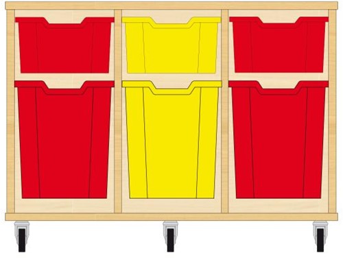 Storix Materiaalkast 52 wit, B1050xH684xD465 - laden rood-geel-rood