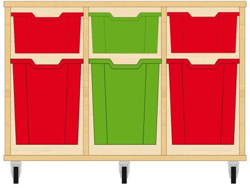 Storix Materiaalkast 52 wit, B1050xH684xD465 - laden rood-groen-rood