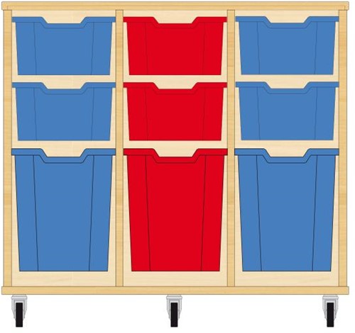 Storix Materiaalkast 52 wit, B1050xH856xD465 - laden blauw-rood-blauw