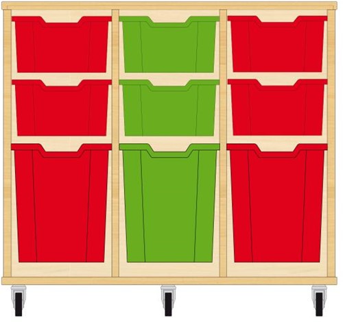 Storix Materiaalkast 52 wit, B1050xH856xD465 - laden rood-groen-rood