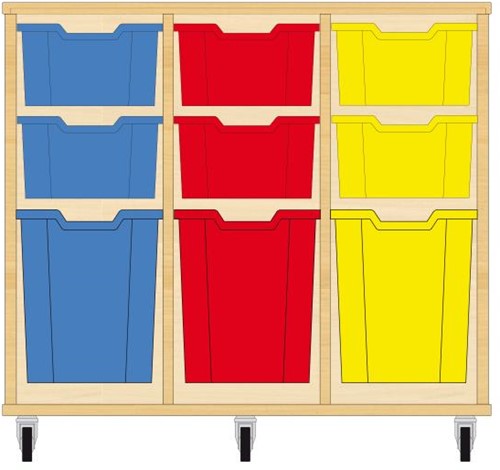 Storix Materiaalkast 52 wit, B1050xH856xD465 - laden blauw-rood-geel