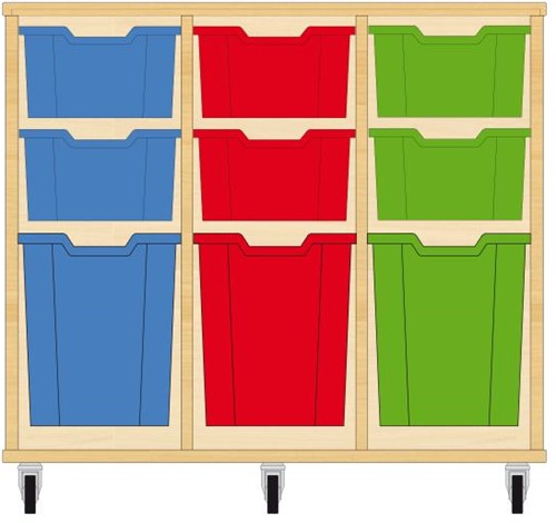 Storix Materiaalkast 52 wit, B1050xH856xD465 - laden blauw-rood-groen