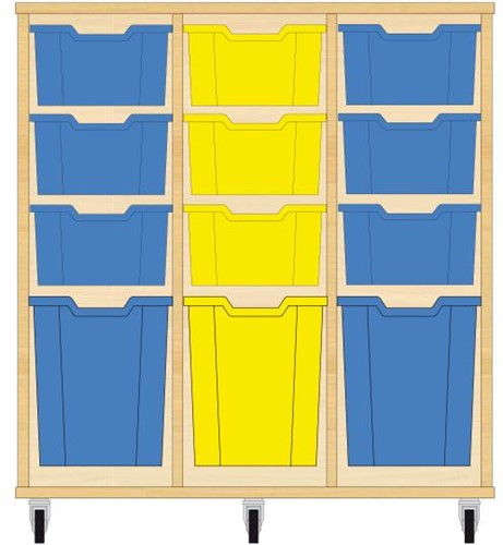 Storix Materiaalkast 52 wit, B1050xH1028xD465 - laden blauw-geel-blauw