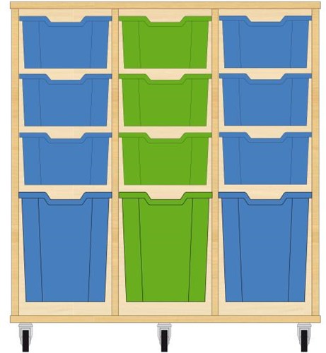 Storix Materiaalkast 52 wit, B1050xH1028xD465 - laden blauw-groen-blauw