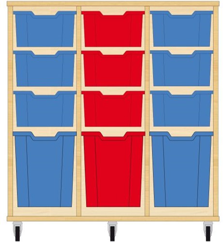 Storix Materiaalkast 52 wit, B1050xH1028xD465 - laden blauw-rood-blauw