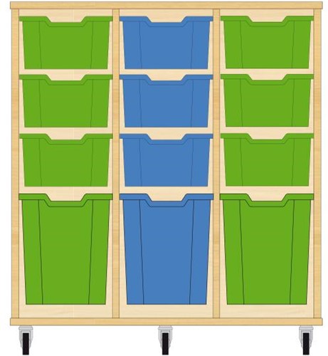 Storix Materiaalkast 52 wit, B1050xH1028xD465 - laden groen-blauw-groen