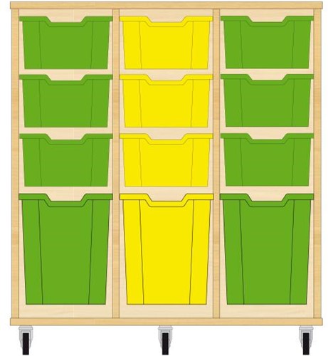 Storix Materiaalkast 52 wit, B1050xH1028xD465 - laden groen-geel-groen