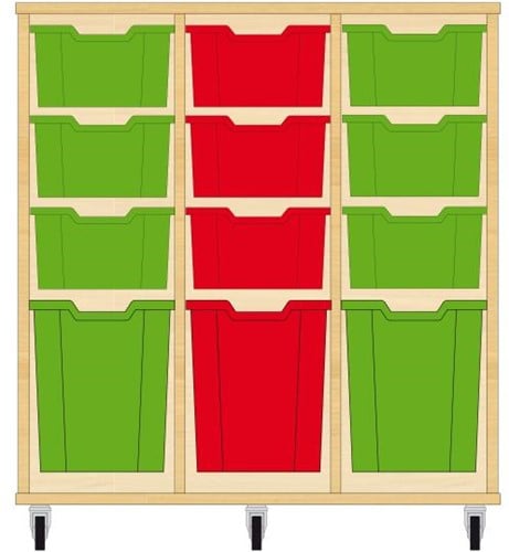Storix Materiaalkast 52 wit, B1050xH1028xD465 - laden groen-rood-groen