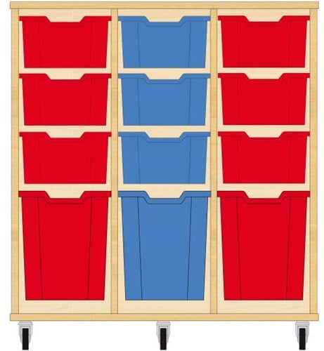 Storix Materiaalkast 52 wit, B1050xH1028xD465 - laden rood-blauw-rood