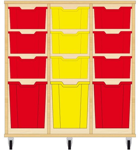 Storix Materiaalkast 52 wit, B1050xH1028xD465 - laden rood-geel-rood