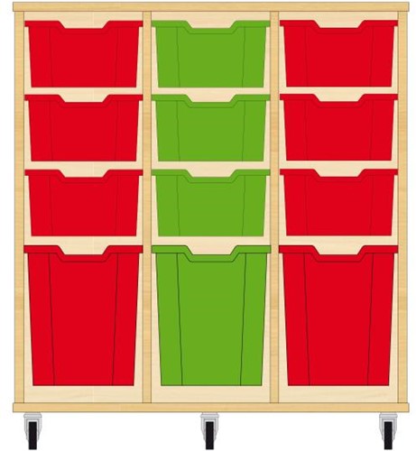 Storix Materiaalkast 52 wit, B1050xH1028xD465 - laden rood-groen-rood