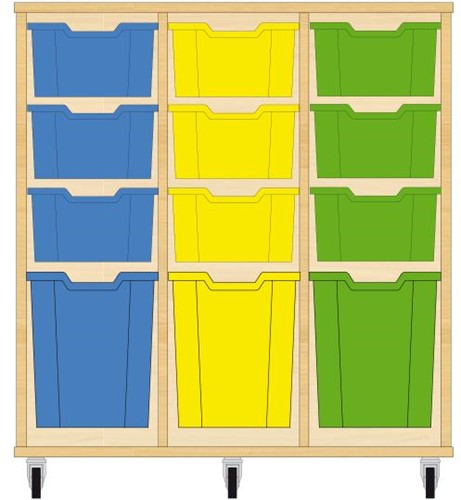Storix Materiaalkast 52 wit, B1050xH1028xD465 - laden blauw-geel-groen