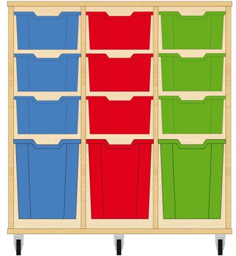 Storix Materiaalkast 52 wit, B1050xH1028xD465 - laden blauw-rood-groen