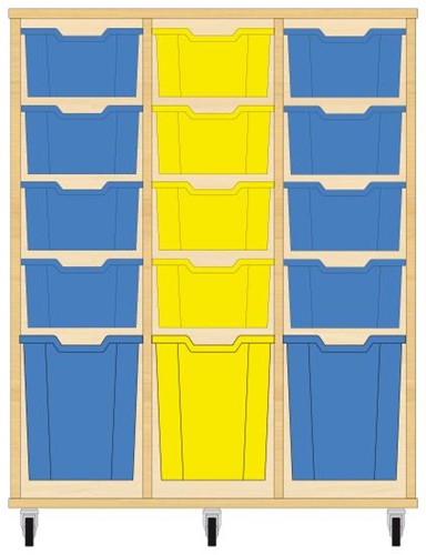 Storix Materiaalkast 52 wit, B1050xH1200xD465 - laden blauw-geel-blauw
