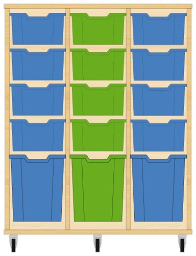 Storix Materiaalkast 52 wit, B1050xH1200xD465 - laden blauw-groen-blauw