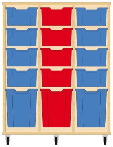 Storix Materiaalkast 52 wit, B1050xH1200xD465 - laden blauw-rood-blauw