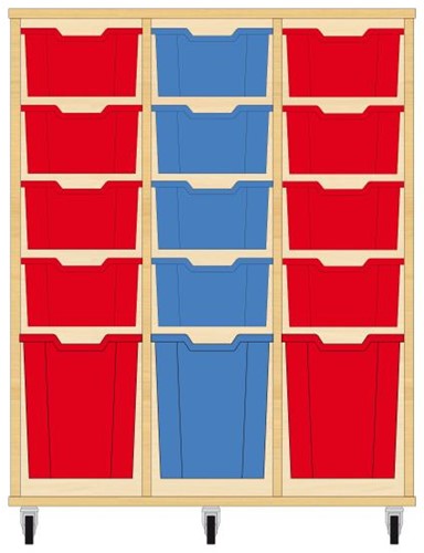 Storix Materiaalkast 52 wit, B1050xH1200xD465 - laden rood-blauw-rood