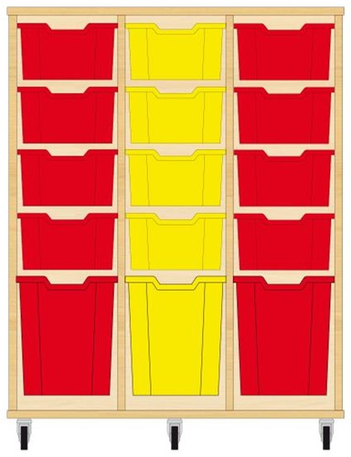 Storix Materiaalkast 52 wit, B1050xH1200xD465 - laden rood-geel-rood