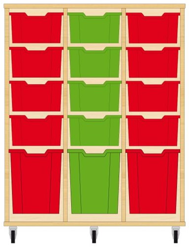 Storix Materiaalkast 52 wit, B1050xH1200xD465 - laden rood-groen-rood