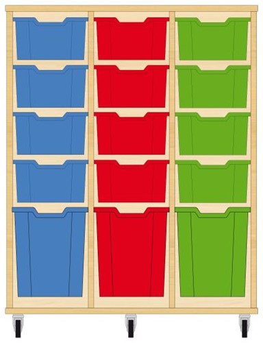 Storix Materiaalkast 52 wit, B1050xH1200xD465 - laden blauw-rood-groen