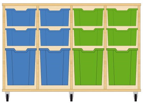 Storix Materiaalkast 52 wit, B1390xH856xD465 - laden blauw-blauw-groen-groen