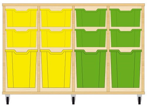 Storix Materiaalkast 52 wit, B1390xH856xD465 - laden geel-geel-groen-groen