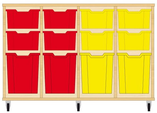 Storix Materiaalkast 52 wit, B1390xH856xD465 - laden rood-rood-geel-geel