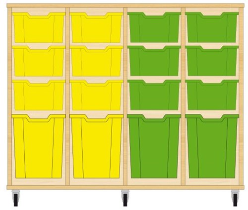 Storix Materiaalkast 52 wit, B1390xH1028xD465 - laden geel-geel-groen-groen