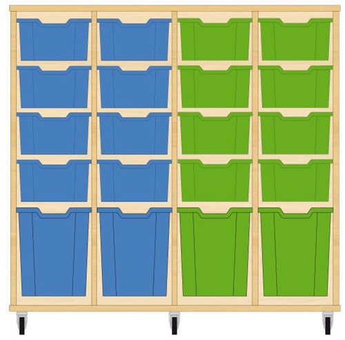 Storix Materiaalkast 52 wit, B1390xH1200xD465 - laden blauw-blauw-groen-groen