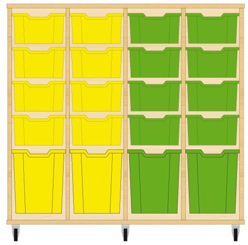 Storix Materiaalkast 52 wit, B1390xH1200xD465 - laden geel-geel-groen-groen