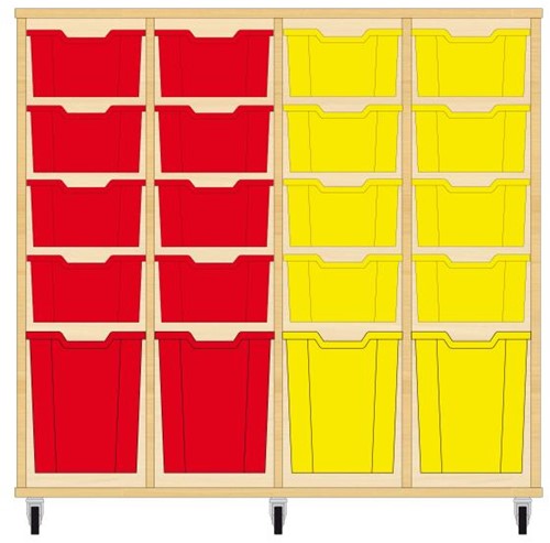 Storix Materiaalkast 52 wit, B1390xH1200xD465 - laden rood-rood-geel-geel