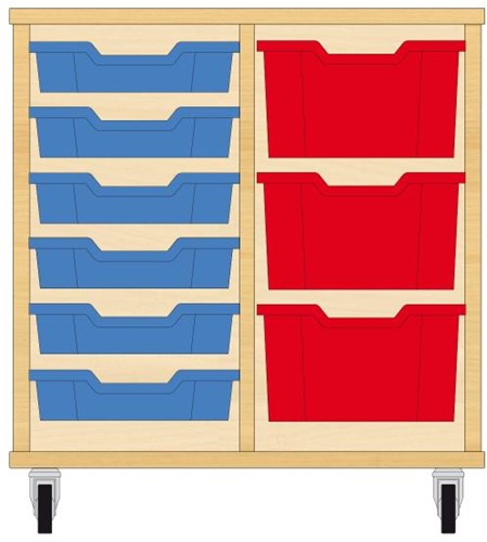 Storix Materiaalkast 71 wit, B710xH684xD465 - laden blauw-rood