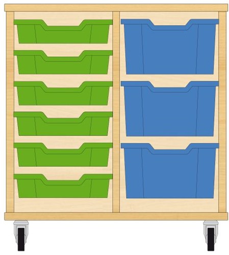 Storix Materiaalkast 71 wit, B710xH684xD465 - laden groen-blauw