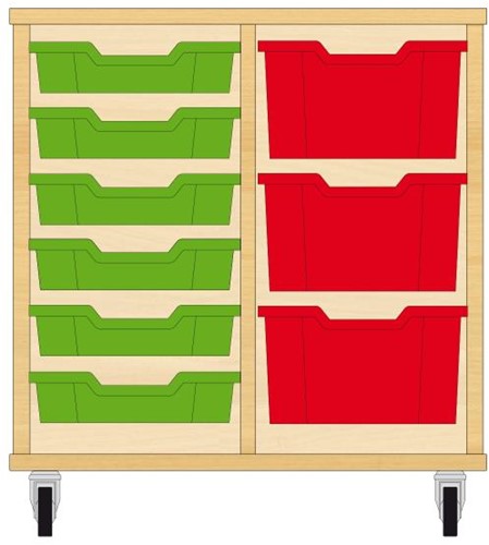 Storix Materiaalkast 71 wit, B710xH684xD465 - laden groen-rood